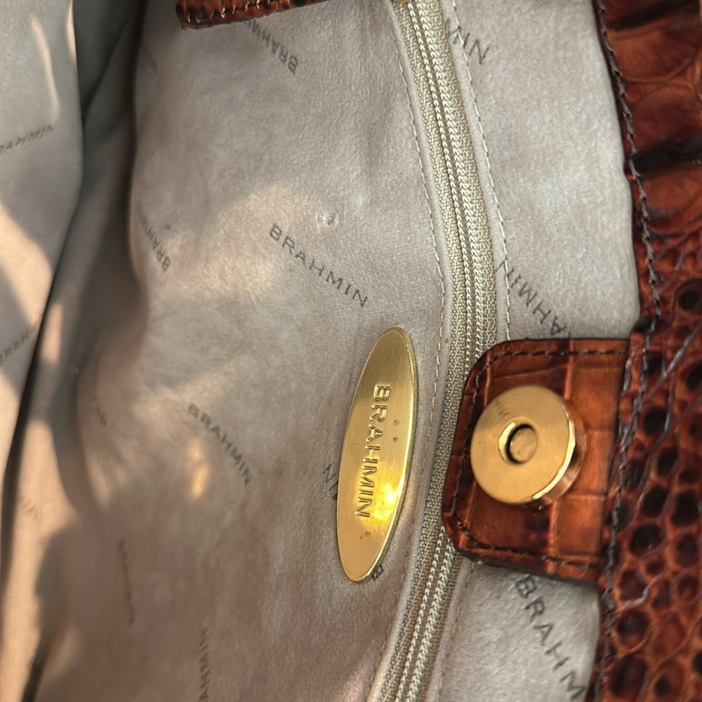Brahmin Brown Crocodile Embossed Satchel with Gold Accents - Picture 11 of 16